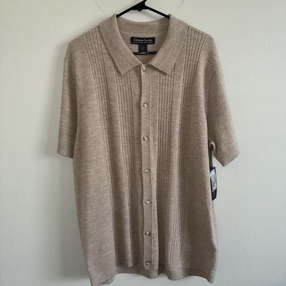 NWT Christian Lacroix Wool Knit Short Sleeve Button Up Brown Polo Shirt Men’s XL - Picture 1 of 8